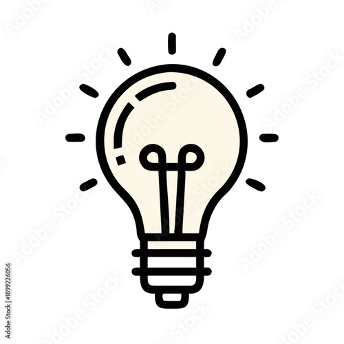 A light bulb with a glowing filament and radiating lines Vector
