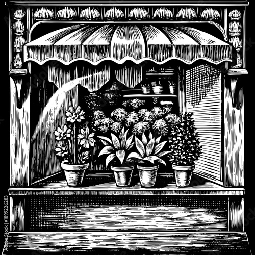 A group of people gathered in a room with a large window and a chandelier. Vector