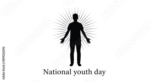 Black silhouette of a person with radiating lines national youth day silhouette