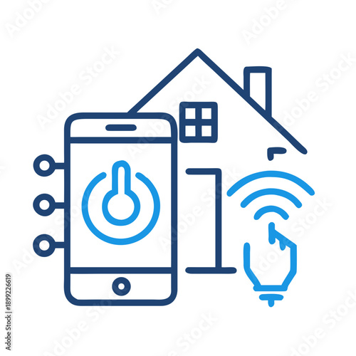 Smart home system with mobile device and smart thermostat connected via wi-fi. Vector