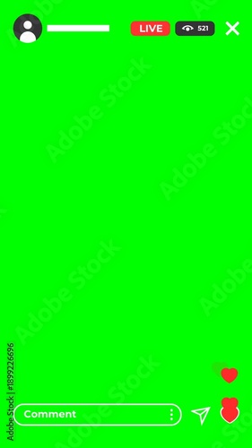 Social media live broadcast app interface animation with green screen background.