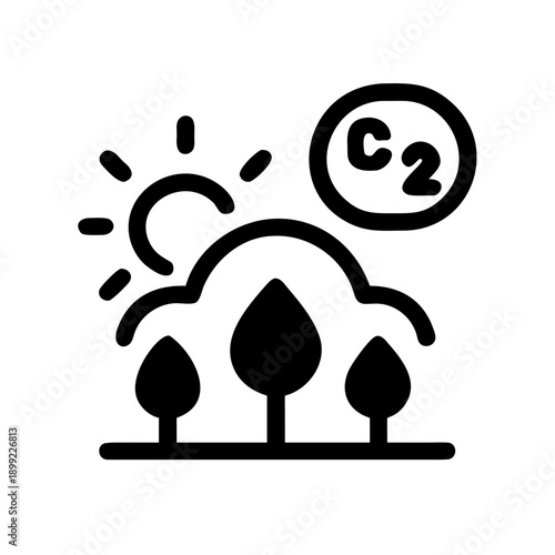 Sunlight shining on trees with a carbon dioxide molecule above them Vector