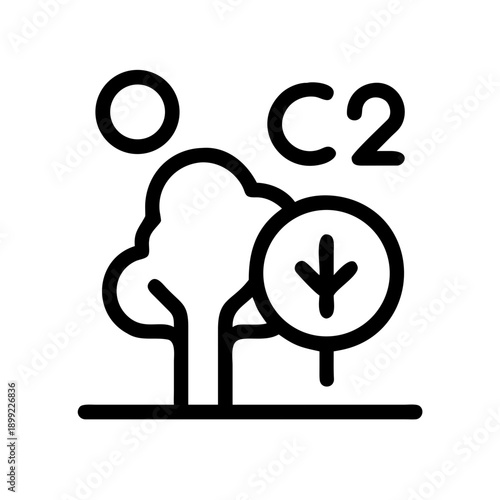 Illustration of a tree with carbon dioxide absorption process. Vector