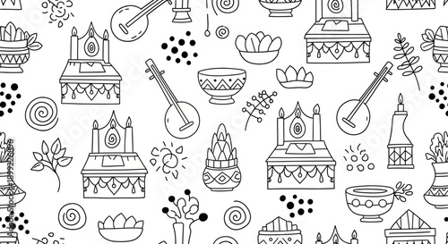 Cultural Heritage Patterns, Traditional Art, Background Design, Decorative Elements, Black and White