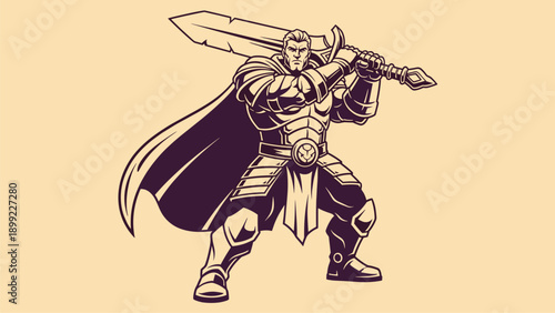 Mighty Fantasy Warrior in Full Armor with Greatsword - Epic Hero Character Illustration