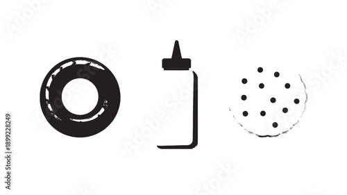 Donut with Sprinkles and Glue Bottle in Simple Monochrome Illustration for Baking and Crafting