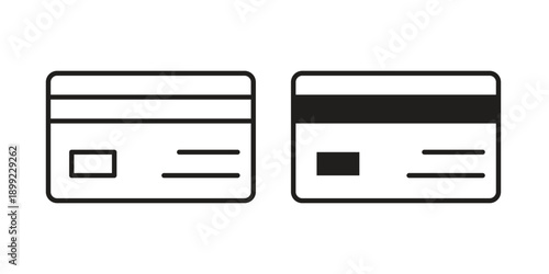 ATM card icon and Symbols Collection. Simple Flat Outline Stroke