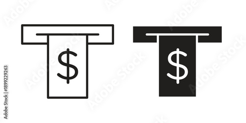 atm cash icon and Symbols Collection. Simple Flat Outline Stroke