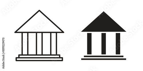 Bank icon and Symbols Collection. Simple Flat Outline Stroke