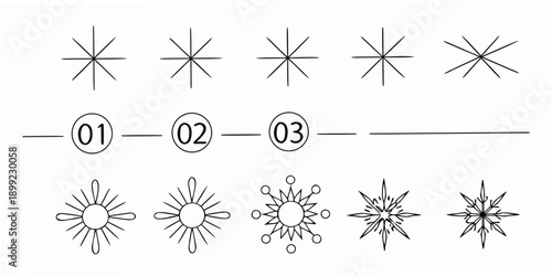Line drawing of snowflakes and numbered circles with a horizontal line