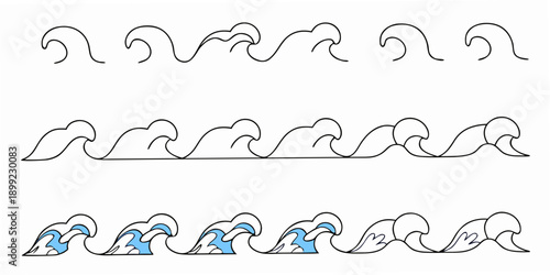 Illustrative representation of wave patterns in varying shades of blue