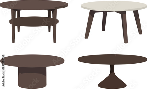 Modern Coffee Table Vector Set Round Wooden Mid-Century Designs