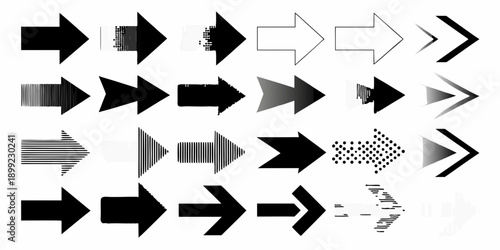Collection of various arrow shapes and styles in a graphic design arrangement