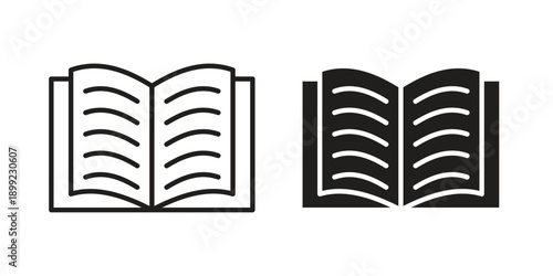 Book icon and Symbols Collection. Simple Flat Outline Stroke