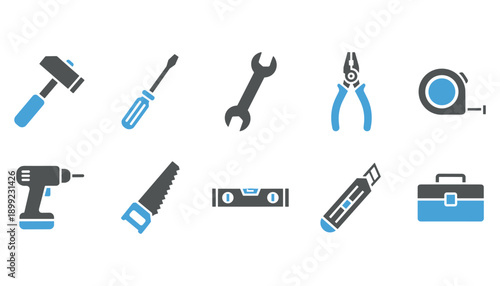 Collection of construction tool for repair and handyman home object silhouette icon