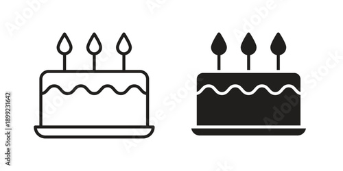 Cake icon and Symbols Collection. Simple Flat Outline Stroke