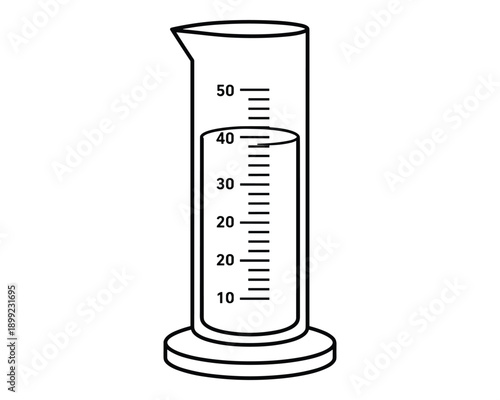 Cylindrical measuring flask with volume scale laboratory research and experiments tool concept