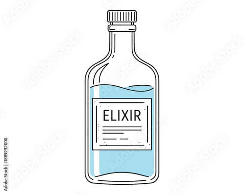 Elixir potion in glass bottle outline drawing design magic remedy or medicine concept on transparent backdrop