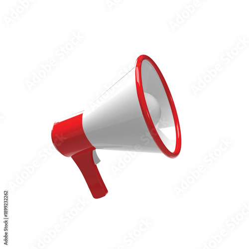 A red and white megaphone on a transparent background for communication needs