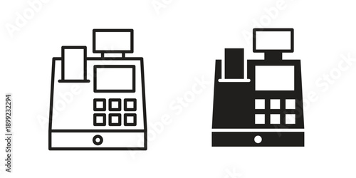 Cash register icon and Symbols Collection. Simple Flat Outline Stroke