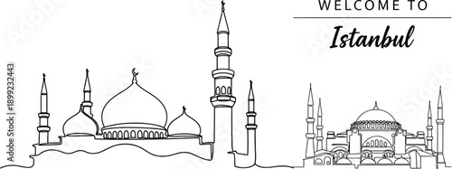 Line drawing of istanbul skyline featuring iconic mosque architecture high quality