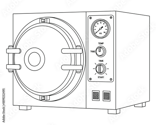 Horizontal cylindrical autoclave steam sterilizer used in laboratory microbiology healthcare