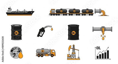 Collection of oil industry icons and symbols.