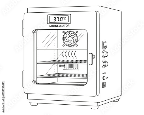 Lab incubator equipment for medical research vector outline illustration isolated on background