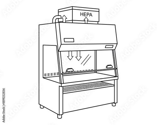 Laminar flow cabinet laboratory equipment for medical research vector outline illustration isolated