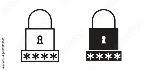 Code lock icon and Symbols Collection. Simple Flat Outline Stroke