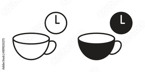 Coffee time icon and Symbols Collection. Simple Flat Outline Stroke