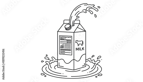 Milk carton illustration with splash for dairy product and healthy drink on transparent background