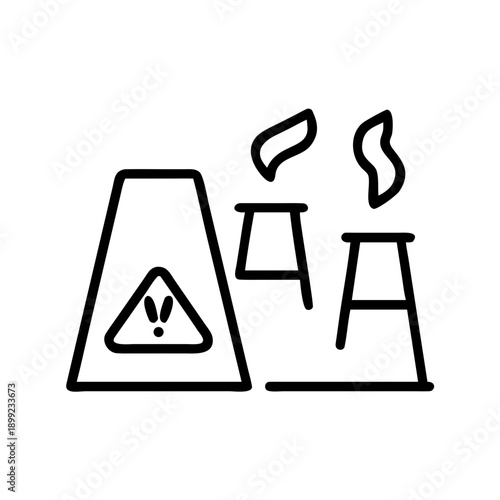 Industrial equipment with caution symbol and smoke emissions depicted Vector