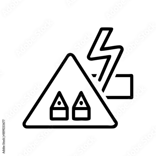 Warning sign indicating potential lightning strikes near residential houses Vector