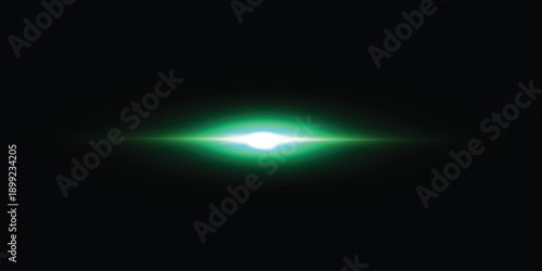 A bright green light shines in the darkness with a transparent background