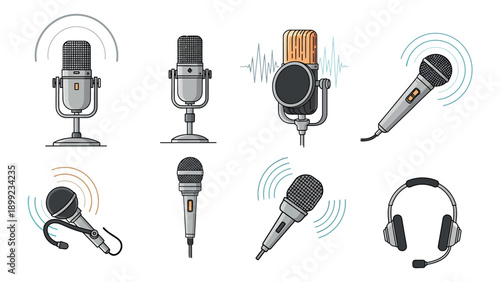set of isolated microphone icon vector illustration template graphic logo design
