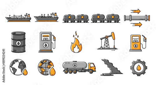 Oil and Gas Industry Icons and Symbols Collection.