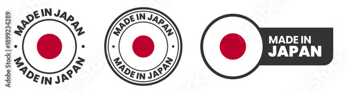 Made in japan labels, stamps, badges with japanese flag template icon set