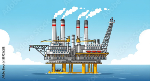 Offshore oil rig platform industrial complex at sea.