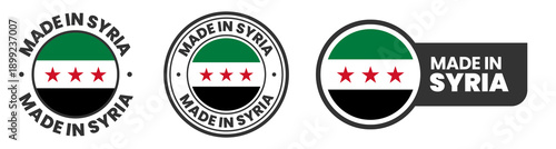Made in syria labels, stamps, badges with syria flag template icon set