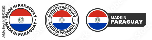 Made in paraguay labels, stamps, badges with paraguay flag template icon set