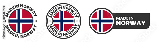 Made in norway labels, stamps, badges with norwegian flag template icon set
