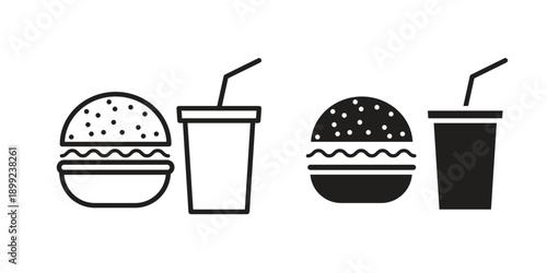 Fast food icon and Symbols Collection. Simple Flat Outline Stroke