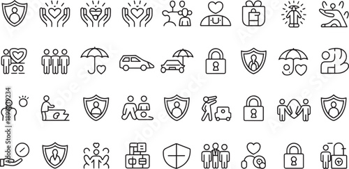 Set of icons representing safety and security concepts