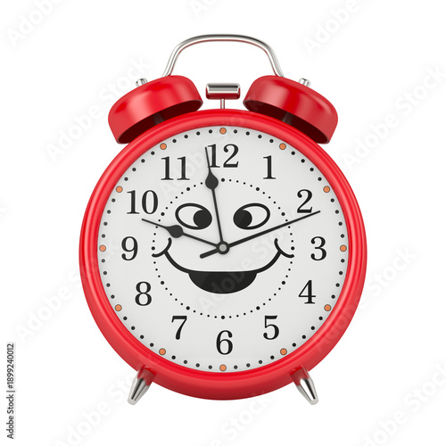 Red alarm clock with face s...