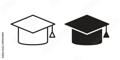 Graduation cap icon and Symbols Collection. Simple Flat Outline Stroke