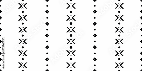 Geometric black and white pattern with repeating diamond and cross shapes
