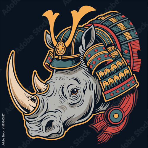 Samurai Rhino Character Illustrator Artwork Creative Design Template 