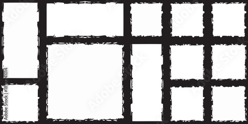 Abstract black and white composition of rectangular and striped shapes