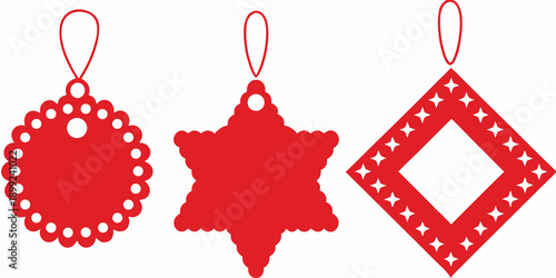 Three vibrant red christmas ornaments hanging with delicate loops a festive display